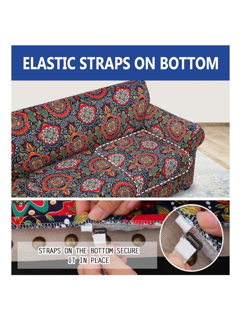 NWT Sofa & Love Seat Cover Sets With Stretch In Blue/Red/Multicolor